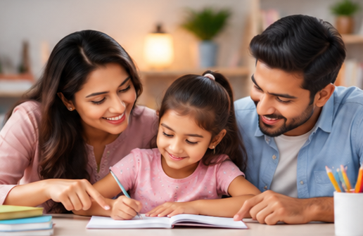 Parents teaching their daughter